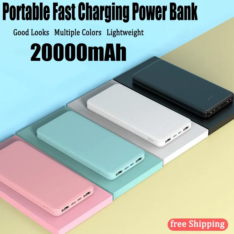 Nieuw. 20000Mah Ultradunne Draagbare Powerbank 10W Supersnelle Oplader Powerbank Dual-Output Externe Reservebatterij