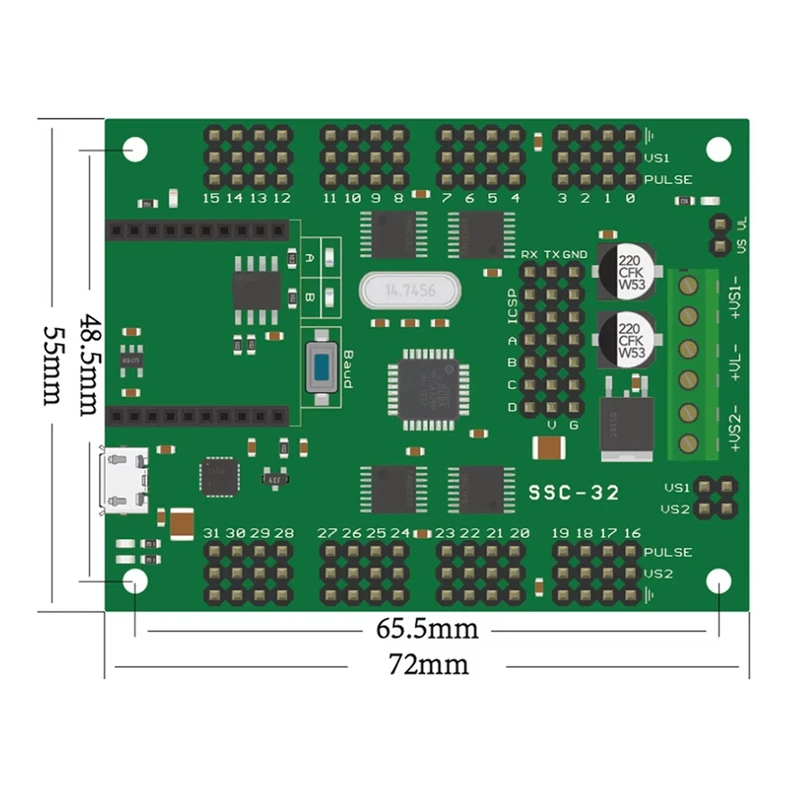SSC32-V2.5 32ch Multi-Channel Servo Controller with USB XBEE Interface Fit PC- LINUX for Hexapod Spider, Biped Robots-ABAM