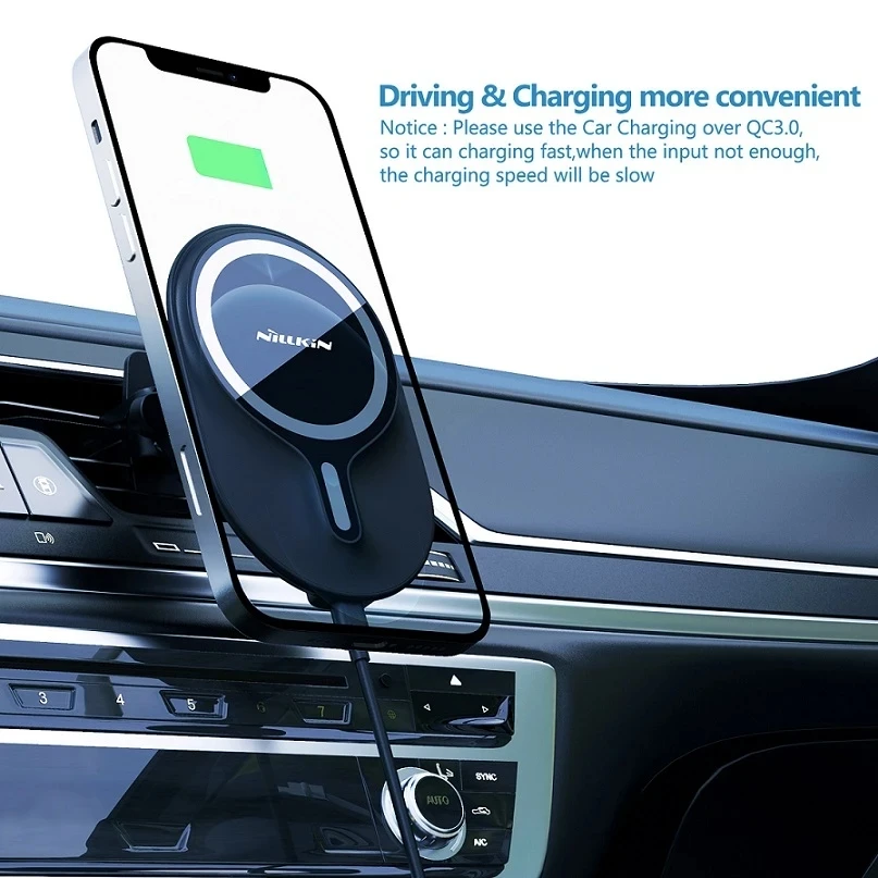 Magnetic Wireless Car Charger Holder For iPhone 15 Pro Max Nillkin Fast Wireless Charger Phone Holder For iPhone 14 ProMax/13Pro