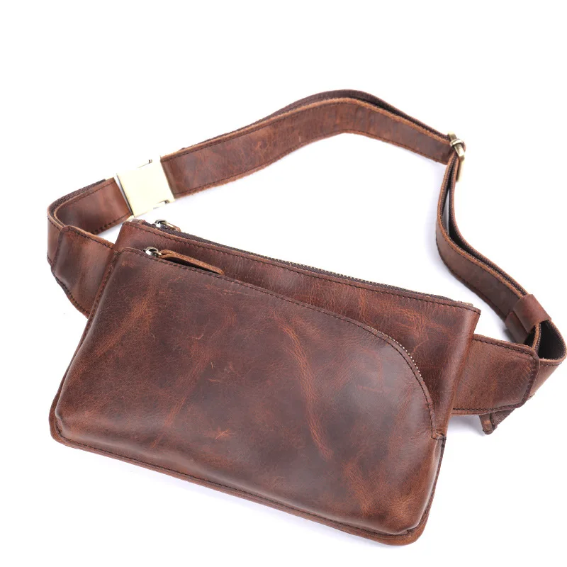 Crazy Horse leather waist bag, American chest bag, genuine leather cycling motorcycle crossbody bag, high-end travel bag