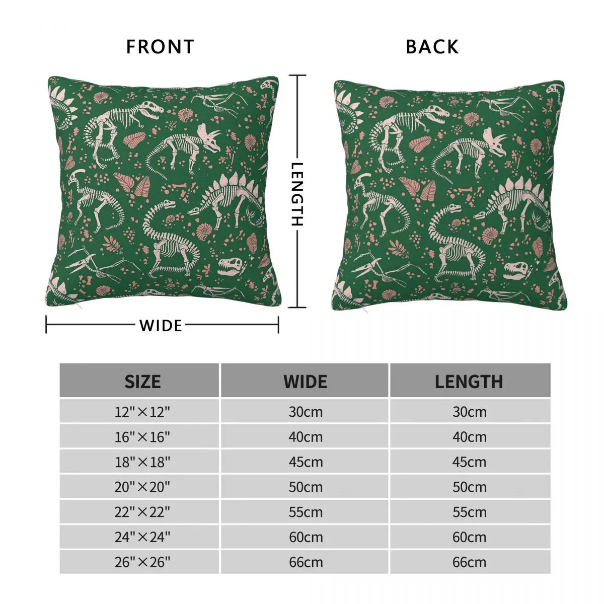 Dinosaur Fossils Emerald Square Pillowcase Polyester Linen Velvet Creative Zip Decorative Pillow Case Bed Cushion Cover