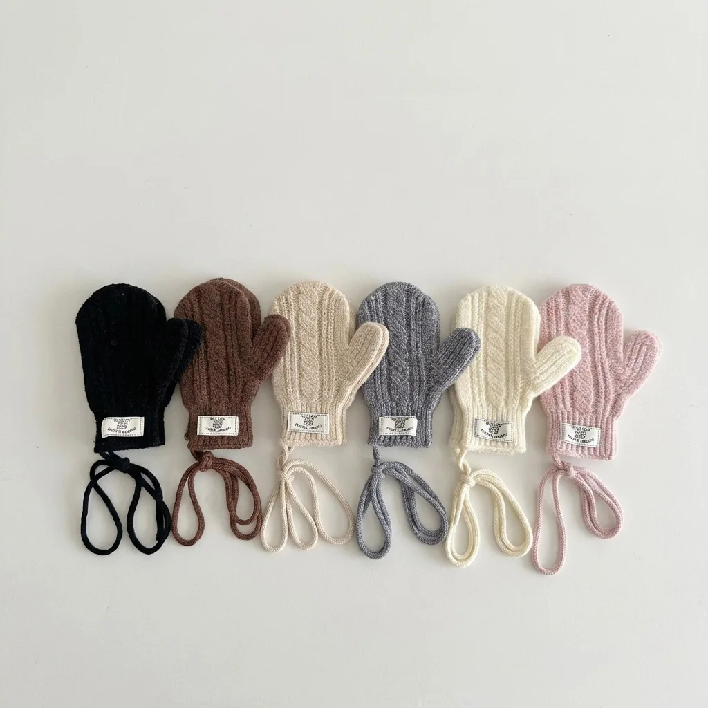 Korean Style Winter Knitted Warm Gloves for Toddlers Unisex Solid Color Fingerless Baby Mittens Kids Fashion