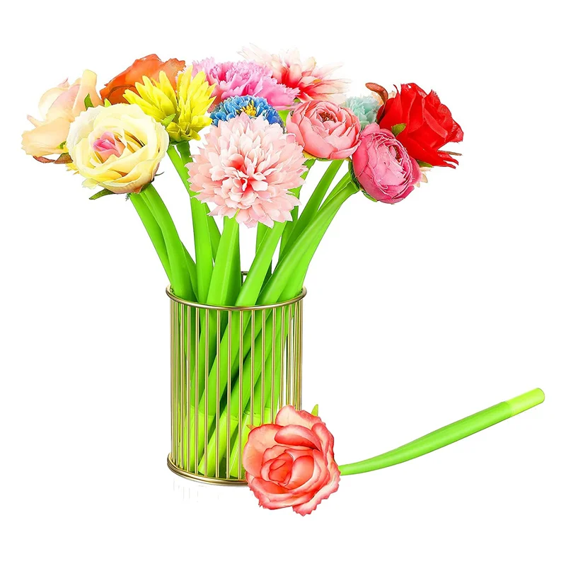 -HOPE 24 Pcs Flower Pens Various Colors Daisy Rose Carnation Ballpoint Pen Novelty Artificial Rose Pen 0.5Mm Black Ink Pen