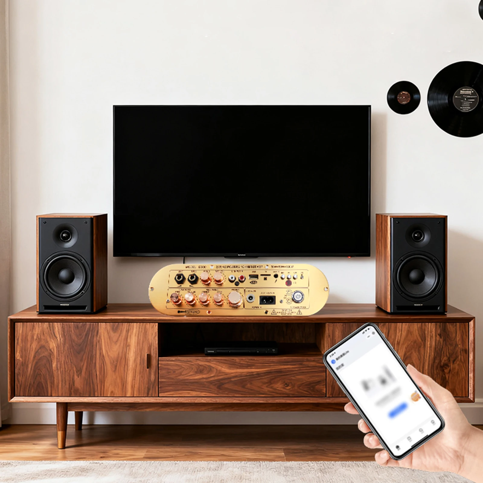 Audio Amplifier Board 2.1 Channel Subwoofer Amplifier Support AUX/USB/FM/TF Card/MIC Power Amplifier Board for Home Karaoke view 4