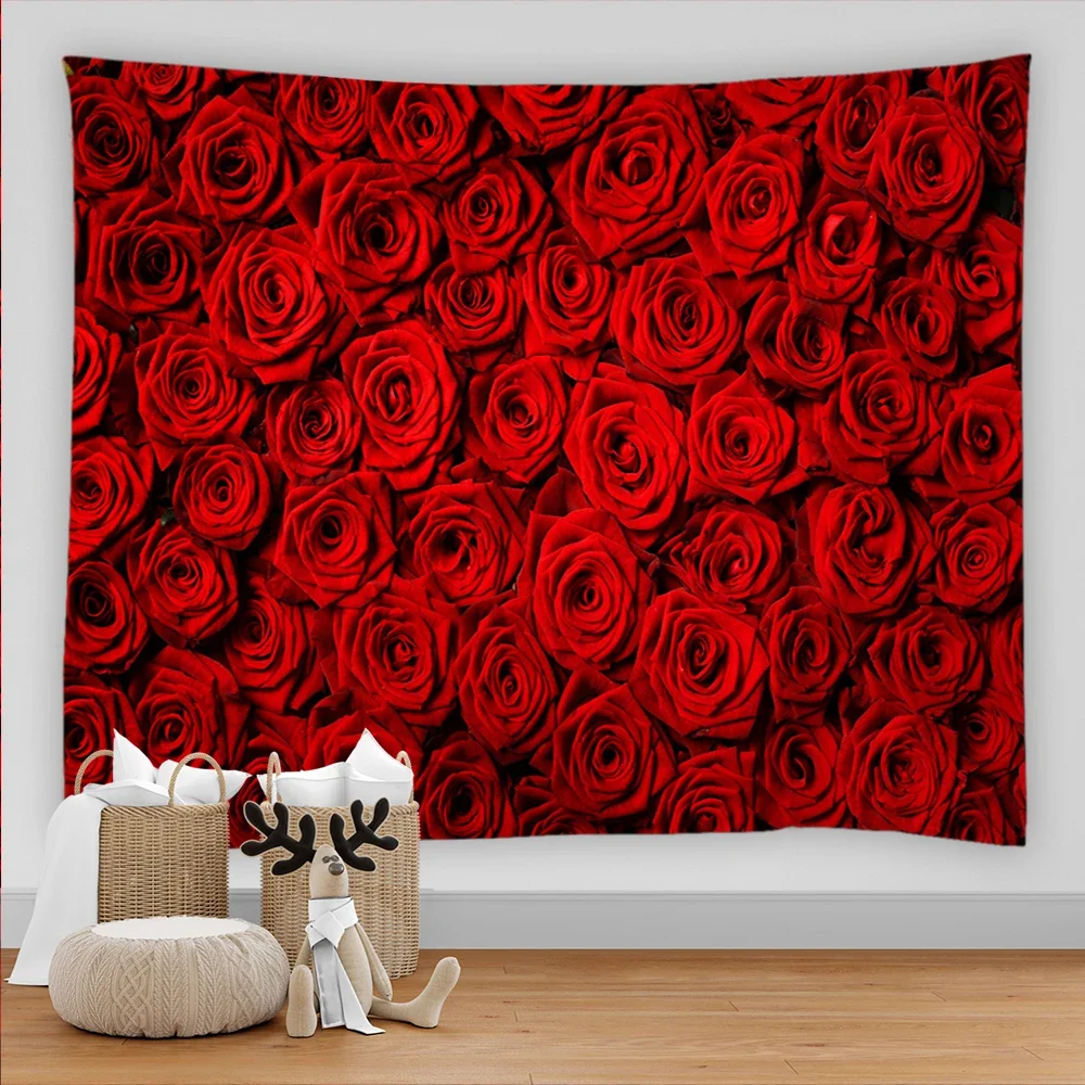 

Beautiful Flowers Red Rose Tapestry Wall Hanging Dormitory Art Decoration Polyester Home and Bedroom Living Room