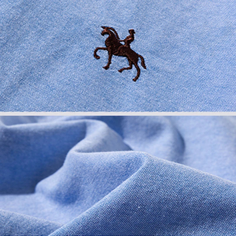 New Men\'s Short Sleeve Striped Plaid Casual Shirt Cotton Oxford Shirt Men\'s Pocket Embroidery Regular Fit Button Work Shirt