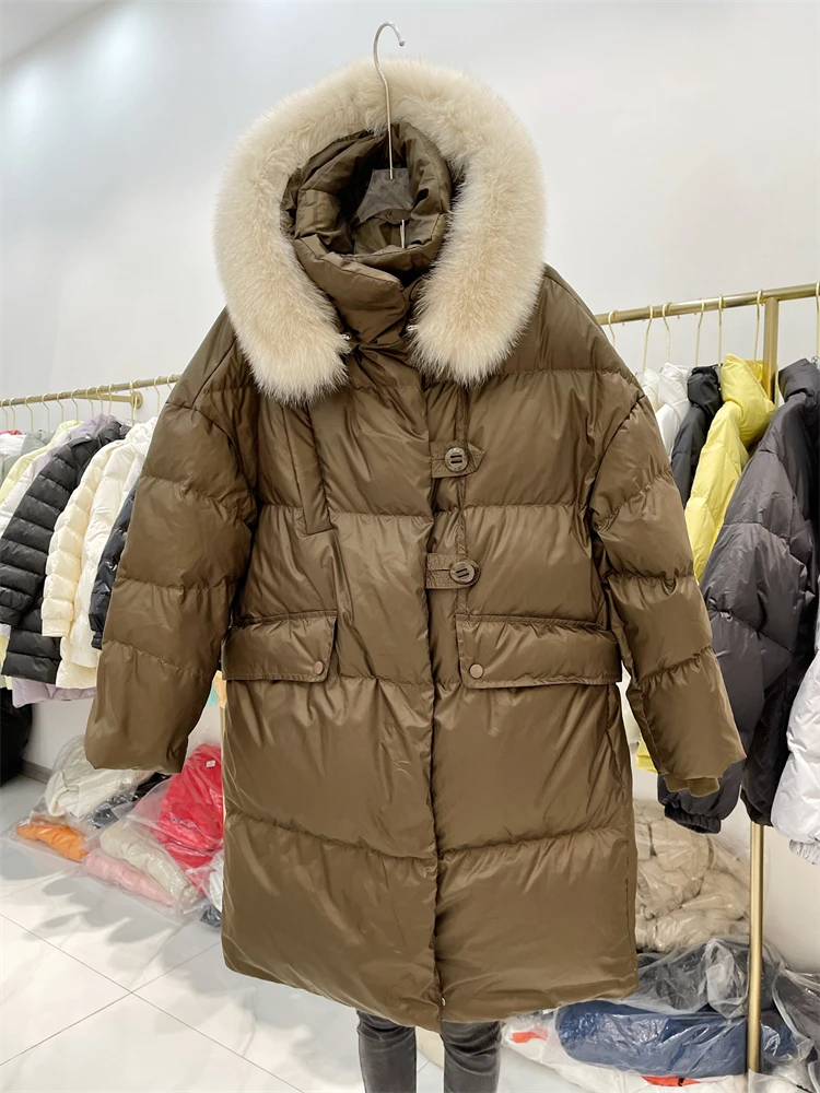 Fox Fur Collar Warm Women Winter Coat Fashion Zipper Female Parkas 2023 New Straight Loose Puffer Jackets Outerwear