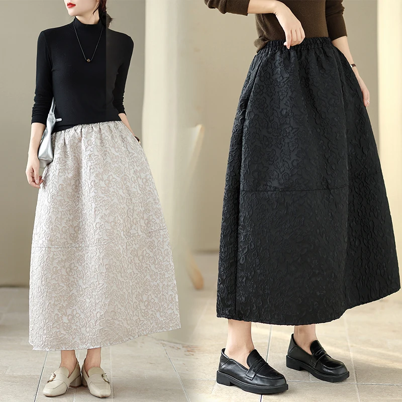 Elegant Floral Embroidery High Waist Midi Skirt Versatile Casual Women's Half-length Skirt Bloom Skirt Polyester Fiber