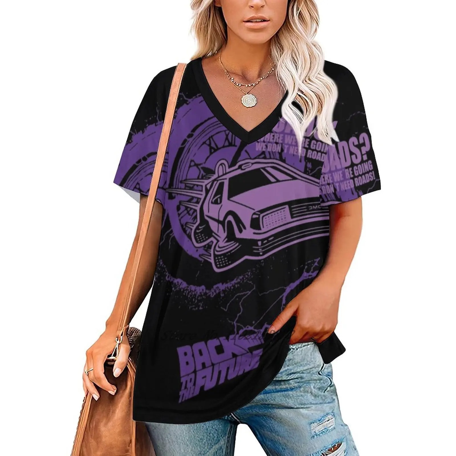 Back To The Future Woman Tshirts Printed Tops Zipper V-Neck Top Fashion Graphic T Shirt Back To The Future Future Monster