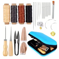 Leather Tools Set Crafts Kit LeatherCraft With Waxed Thread Sewing Awl Curved Needles Thimble Beginners Professional Repair Tool