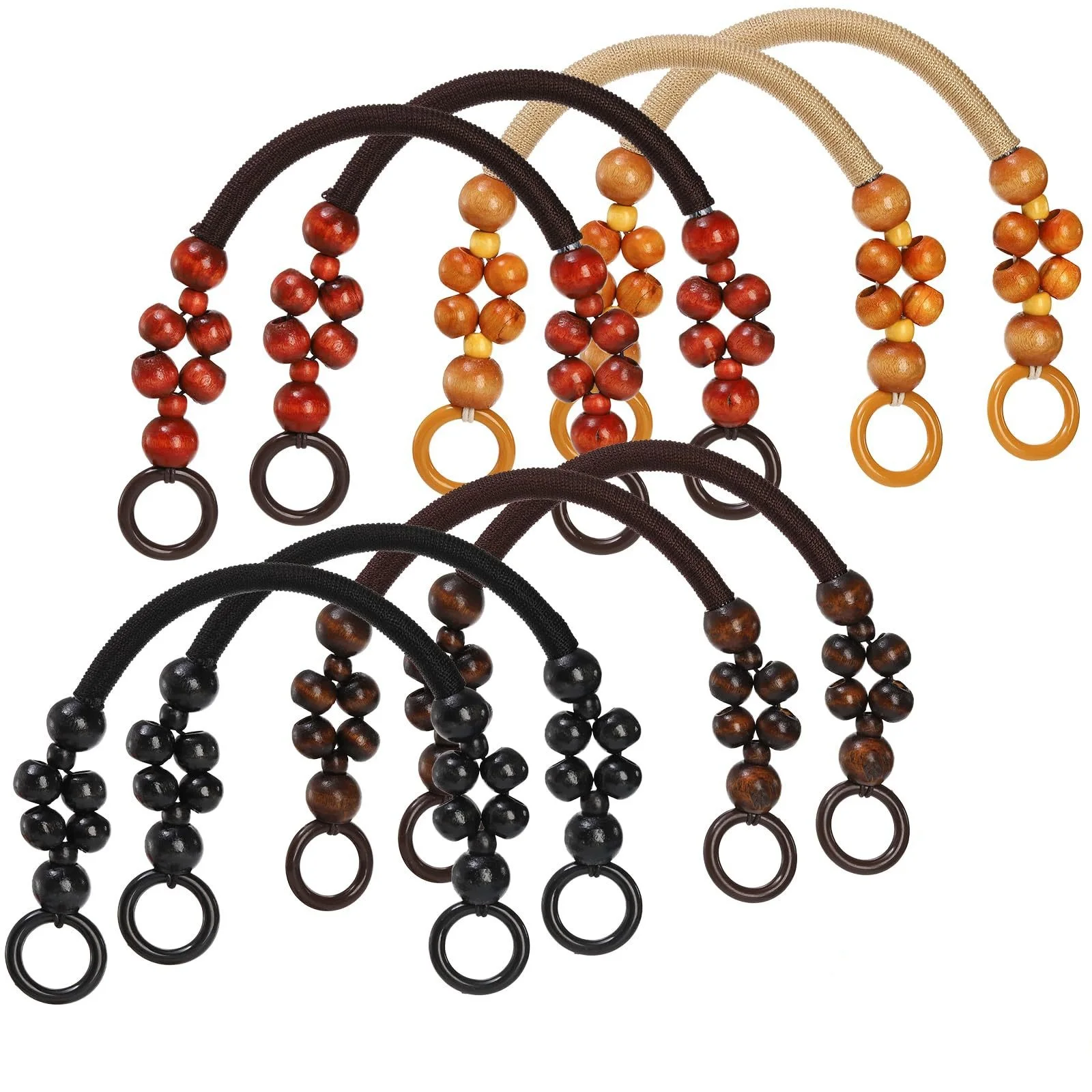 8pcs Wooden Beaded Wallet Handle Replacement Strap Rustic Style Accessory For Bag Purse Customization Home Decor