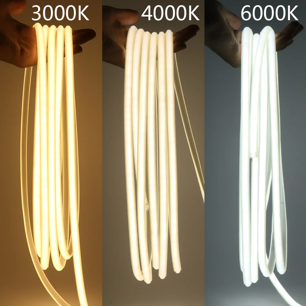 

220V COB LED Strip Tape Light 288LEDs/M Waterproof Neon Strip White Warm White Natural White FOB Ribbon Diode Outdoor Lighting