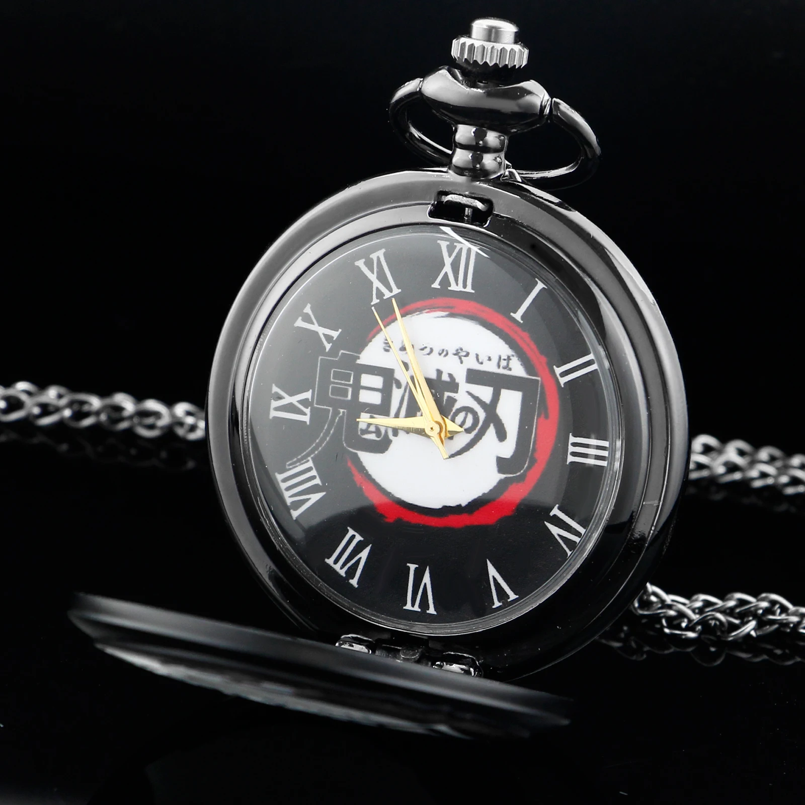 Vintage Anime Demon Slayer Design Quartz Pocket Watch Pocket Watches for Women Men with Fob Chain Christmas Birthday Gifts