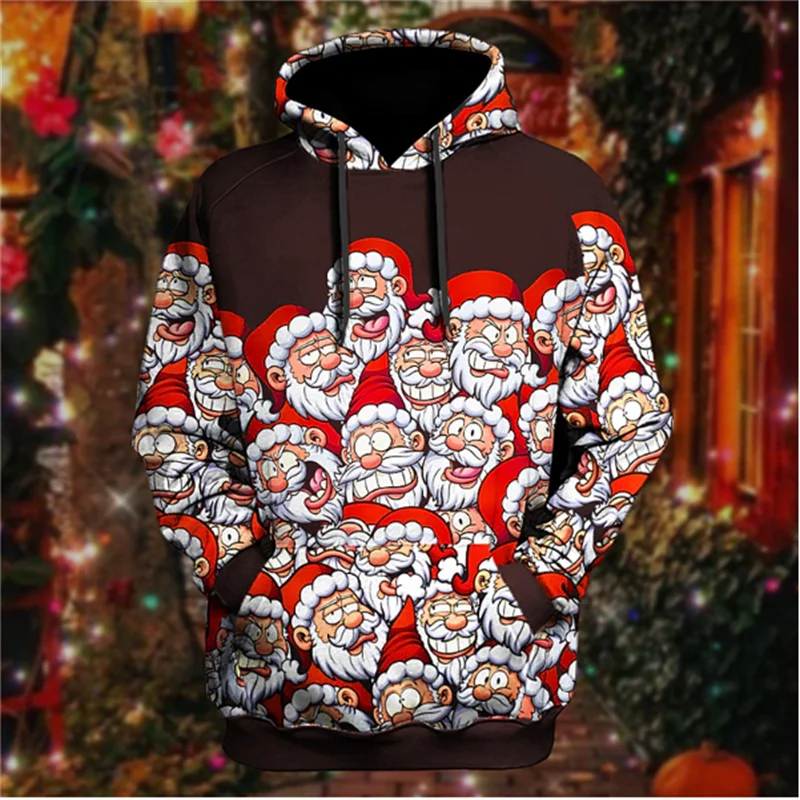 Funny Santa Claus Pattern Hoodies Fashion Autumn Long Sleeve Mens 3D Printed Christmas Hoodie Casual Streetwear Sweatshirts