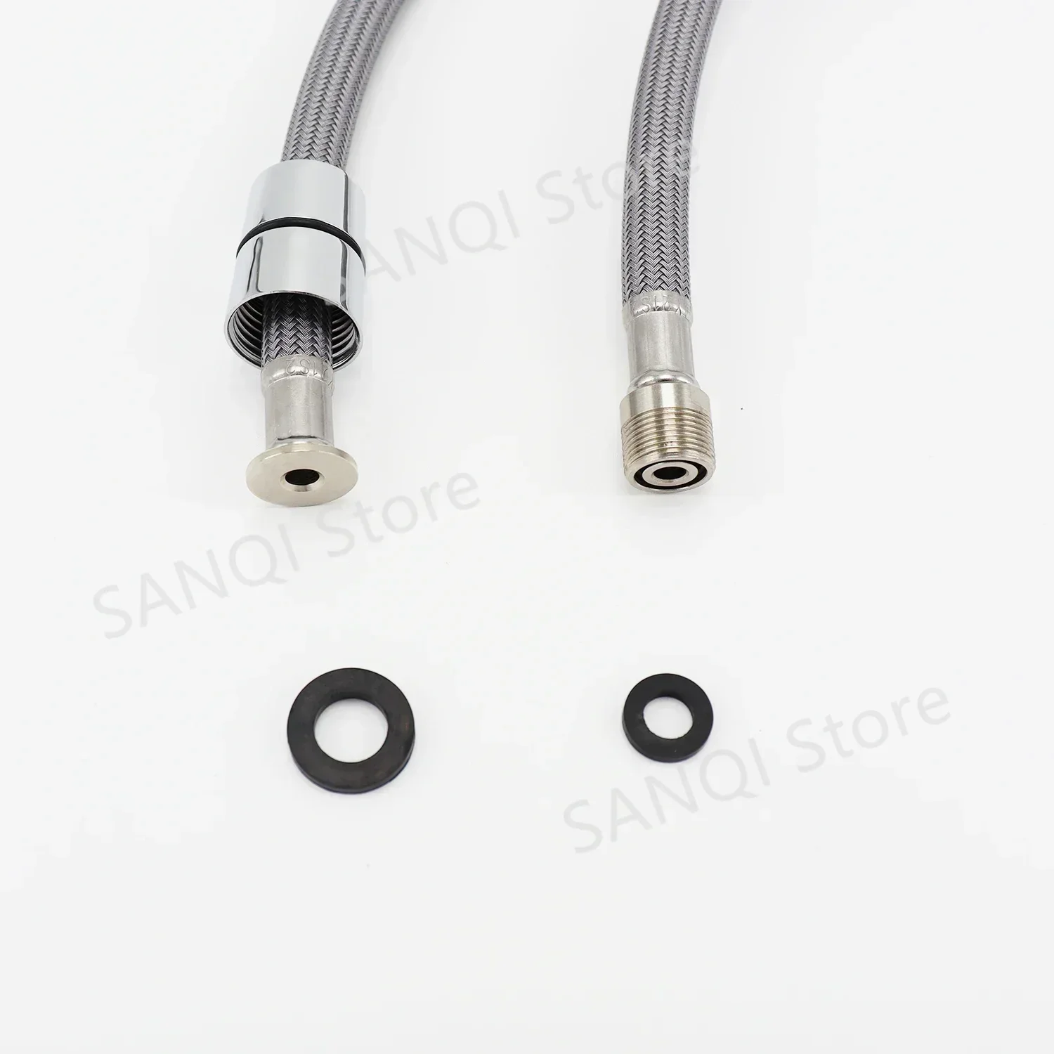 50cm/60cm/85cm F1/2 M15*1 Nylon Braided Flexible Water Hose For Kitchen Pull Out Faucet Hose Spinning Tube Black Gray Plumbing
