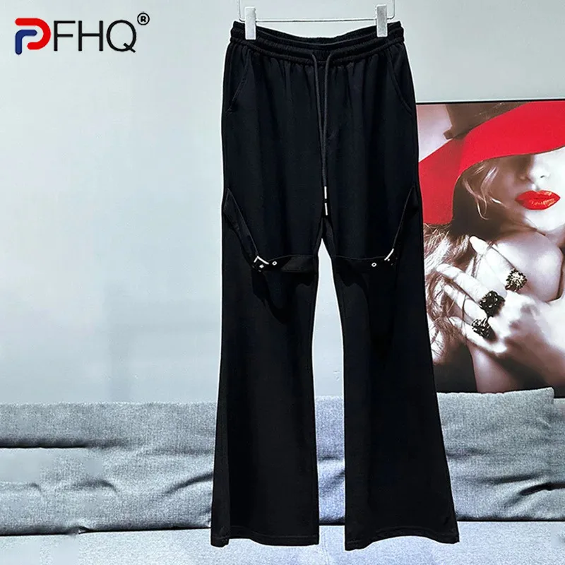 

PFHQ Men's Leisure Loose Fitting Sports Pants New Belt Splicing Design Summer 2024 Male Versatile Straight Trousers Chic 21Z4961