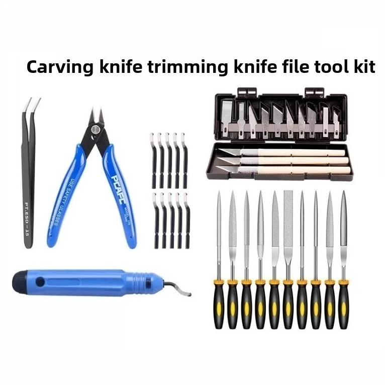 

3D printer accessories, model, cleaning tool, carving knife, file, trimming knife, pliers kit, sanding trimming set