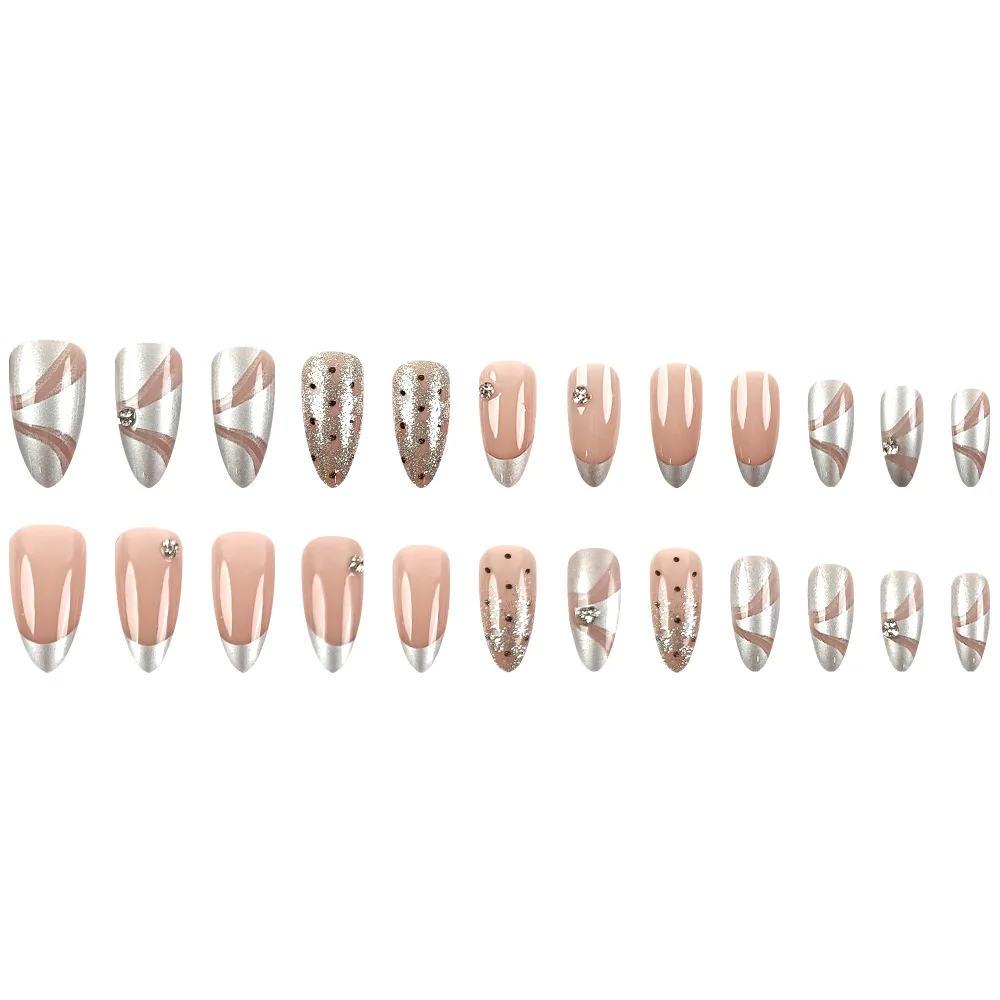 Polka Dot Ribbon Hoogwaardige waterdruppel nagelplaat, korte dot diamanten nagel draagbare stijl, 24-delige afgewerkte nagelpatch