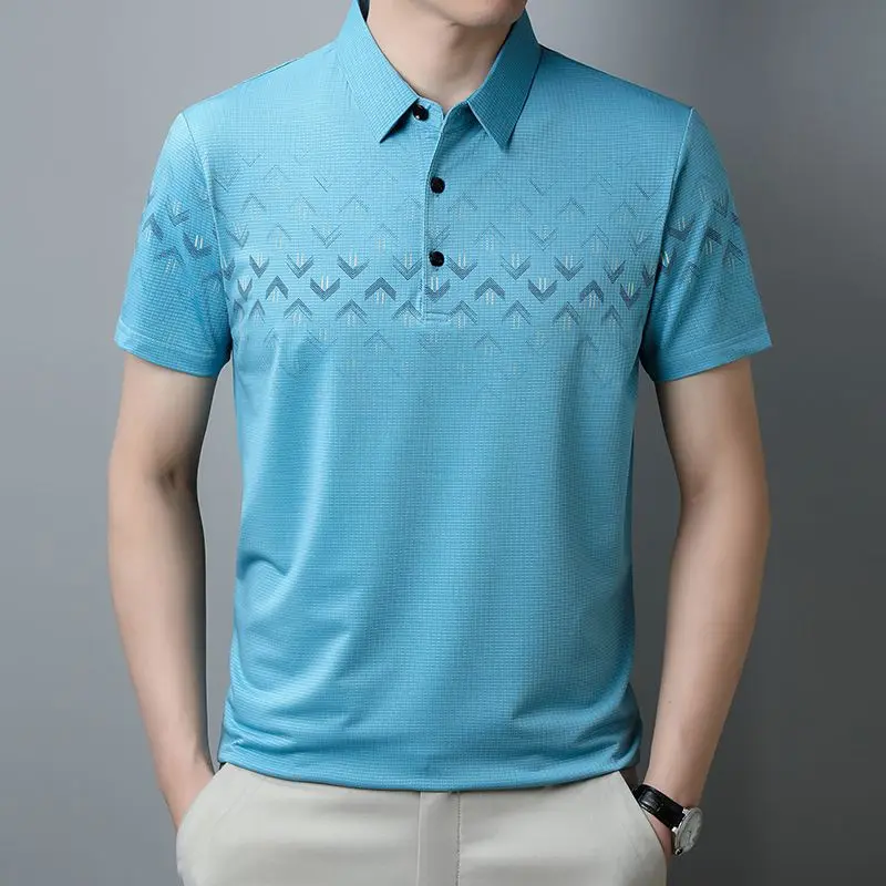 

Middle-Aged Dad's Polo Shirt Summer Short Sleeve Lightweight Loose Fit Casual Top with Ice Silk Cool and Comfortable Wear Men