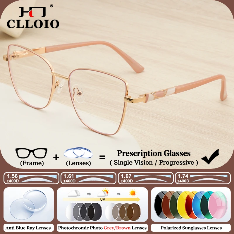 

CLLOIO New Fashion Women Optical Prescription Glasses Cat Eye Frame Myopia Eyeware Anti Blue Light Progressive Office Eyeglasses