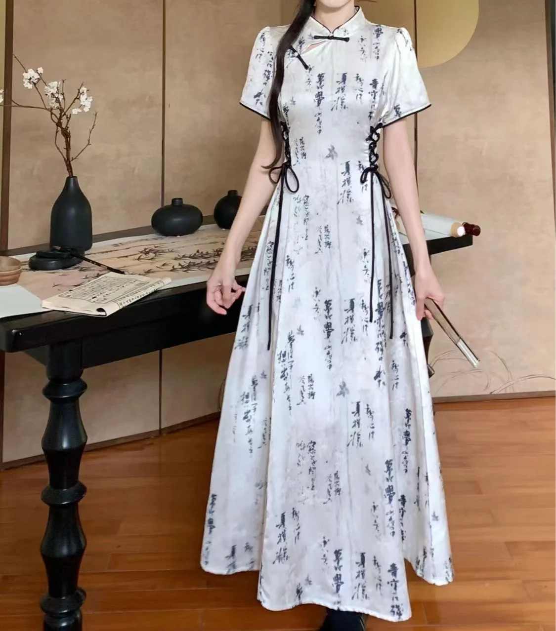 

Chinese Style Women Clothing Improved Cheongsam Dress Summer New Designer Short-Sleeved Midi Qipao Dress Modern 2024