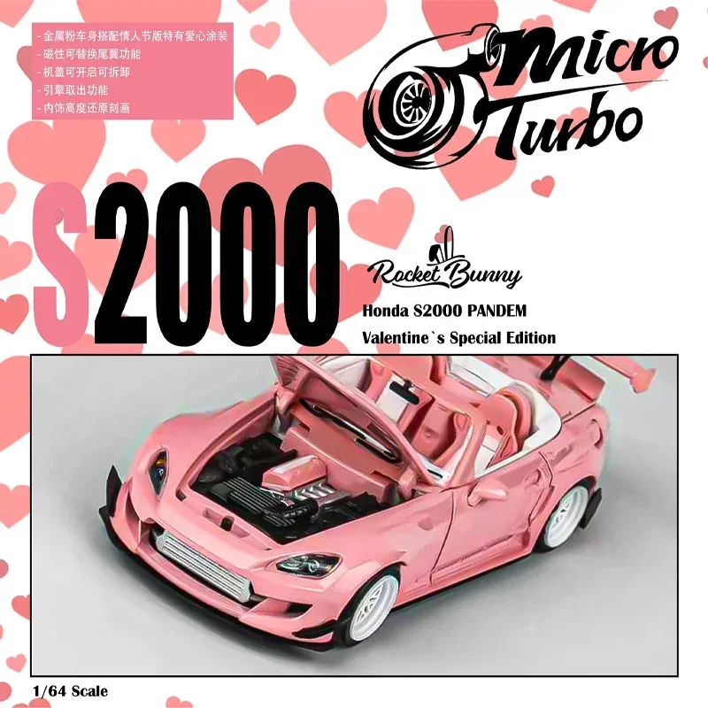 MicroTurbo MT 1/64 Honda S2000 Rocket Bunny Valentine's Day Alloy Toy Motor Vehicle Diecast Metal Model