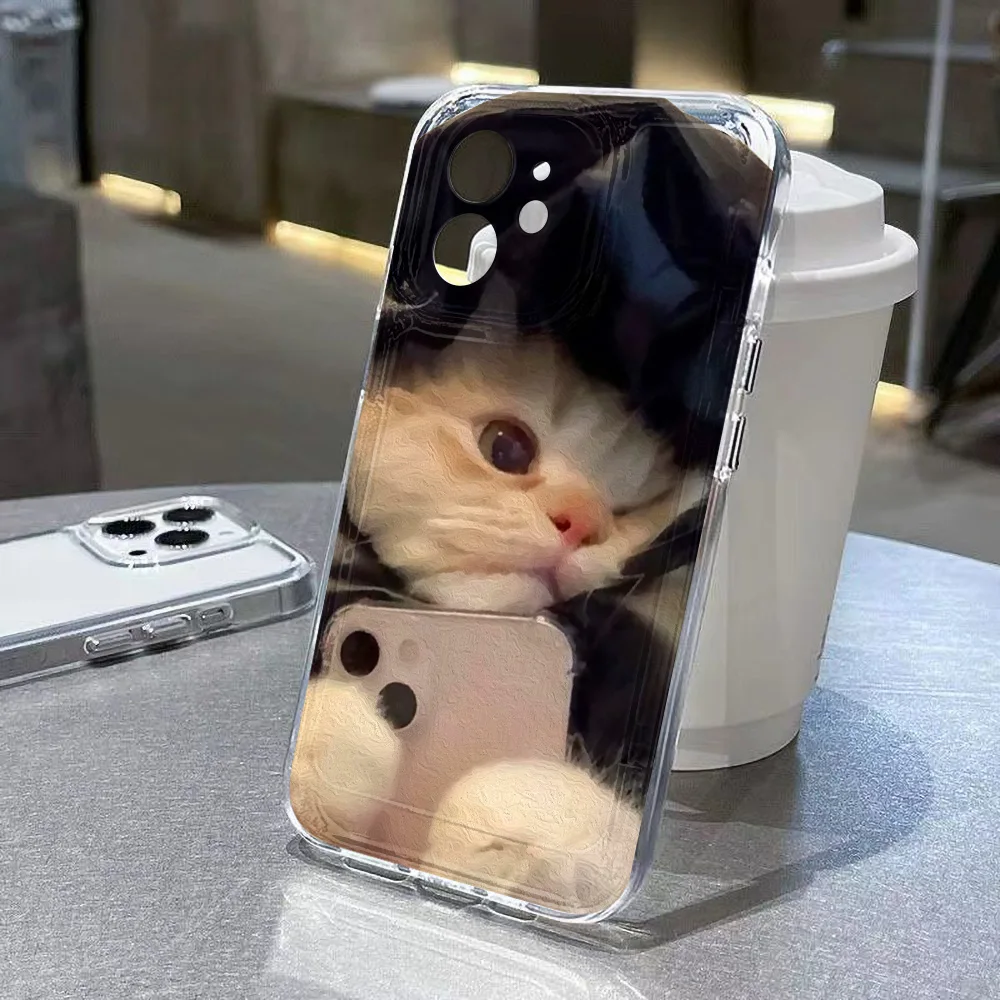 Lovely Cat Animal Soft Phone Case For iPhone 11 Case iPhone 15 Pro 12 13 14 Pro Max XR XS Max X 7 8 Plus SE 2020 Clear Y2k Cover