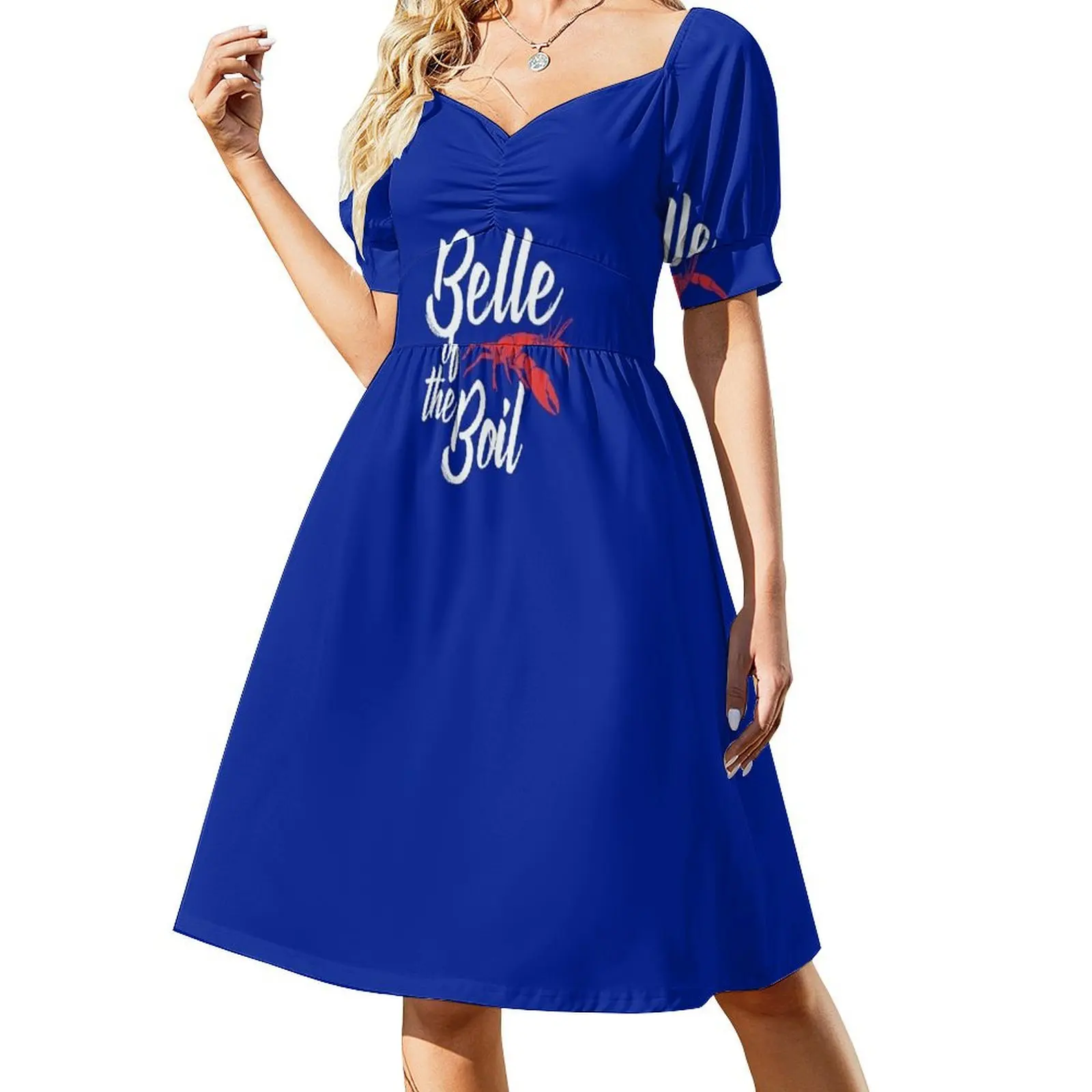 

Bell of the boil funny humor crawfish cooking saying with lobster Short Sleeved Dress Long dress woman Dress