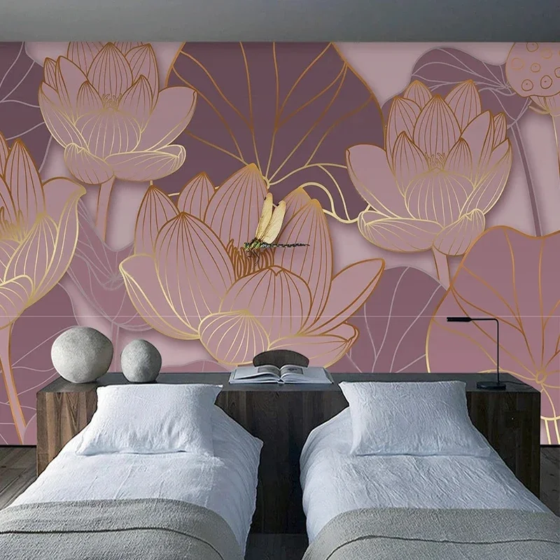 

Custom Mural Wallpaper 3D New Chinese Style Light Luxury Lotus Dragonfly TV Sofa Background Wall Decoration Painting Papel Tapiz