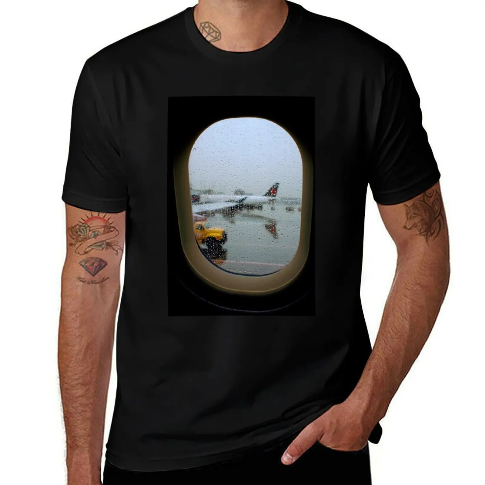 

Airplane Window into the Rain T-Shirt man t shirts high quality luxury brand man t shirts graphic T-Shirt