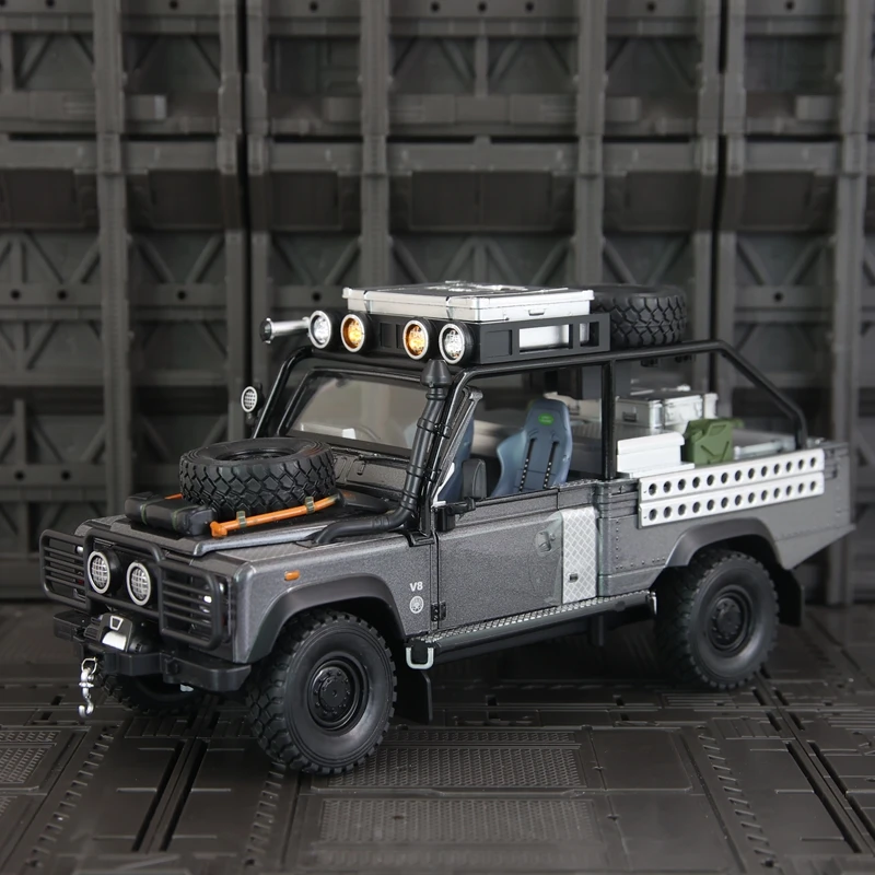 

1:24 Defender 110 Tomb Raider, модель внедорожника из сплава, имитирующие функции звука и освещения, богатые детали, тонкая работа
