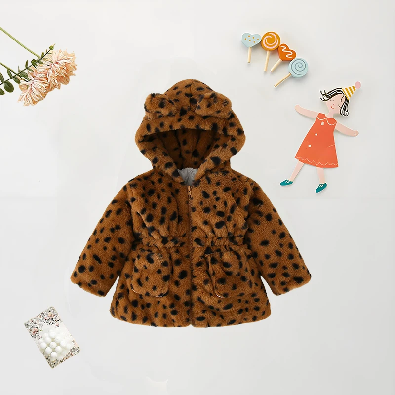 Winter Baby Mädchen Warm Dicken Mantel Fell Kapuze Leopard Print kinder Nette Parka Mantel Baby Mädchen Zipper Mantel (0-3 jahre Alt)