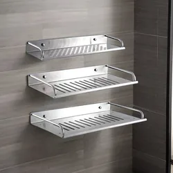 Bathroom Shelf Organizer Storage Wall Mounted Shelves Kitchen Shower Rack Stainless Steel Shampoo Holder Drain Water Accessories