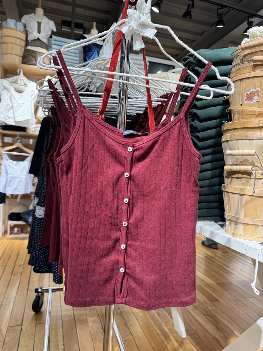 العيينة الأحمر القطن الأساسية تانك القمم المرأة الصيف جديد واحدة الصدر أكمام سليم بروتيل بسيط الحلو الصلبة لطيف سترة Y2k القمم #2