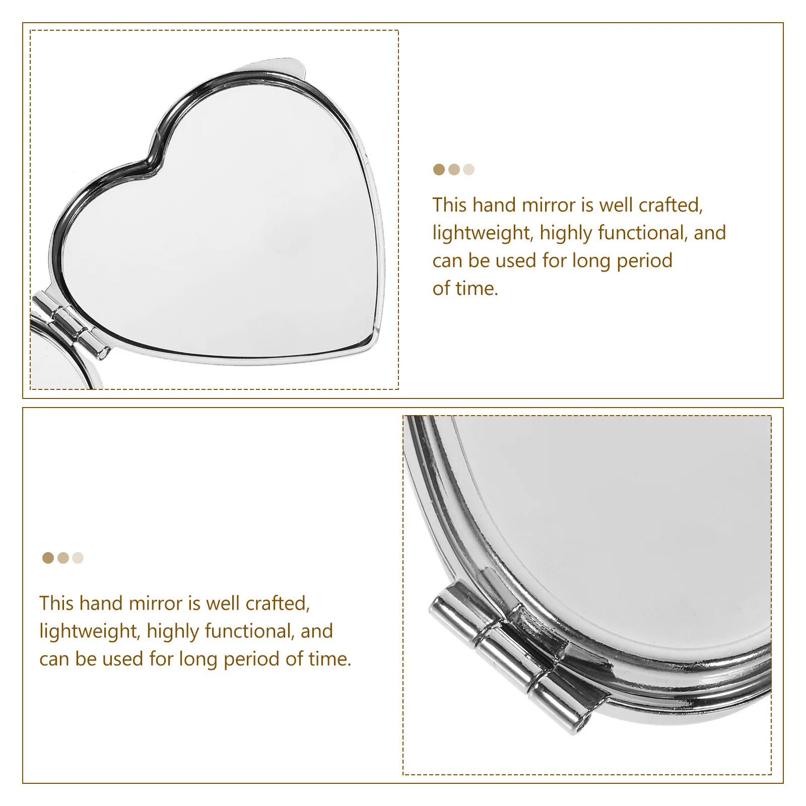 Miroir à main en métal en forme de cœur, Compact, léger, Portable, petit sac à main, Adorable, fonctionnel, Mini miroir