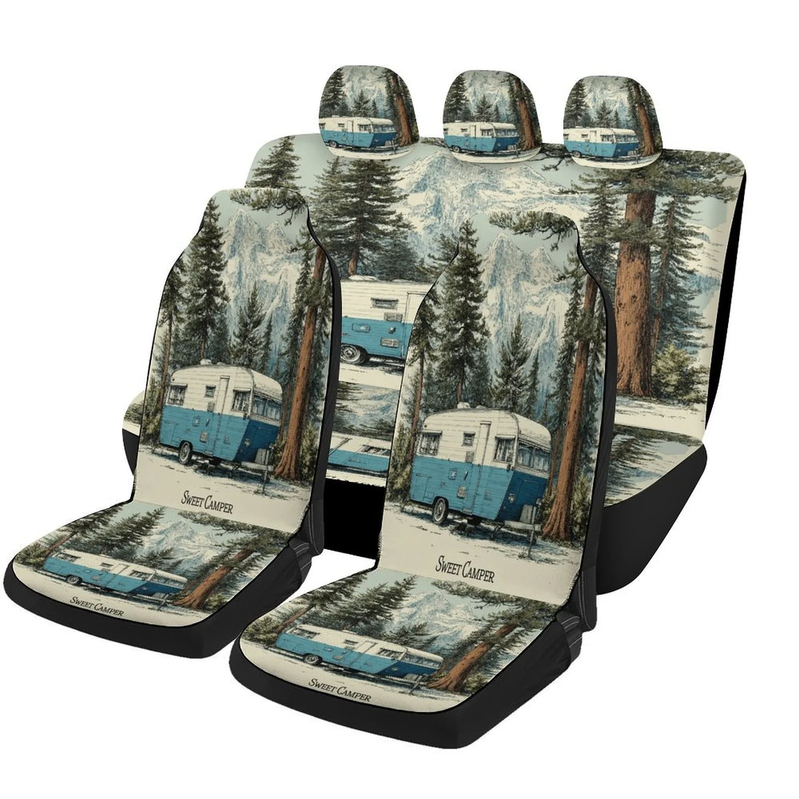 

Mountain Camper Retreat Themed Car Seat Cover Set For Most Cars, Trendy Novelty Car Seat Protector Covers Full Set, Universal Ca