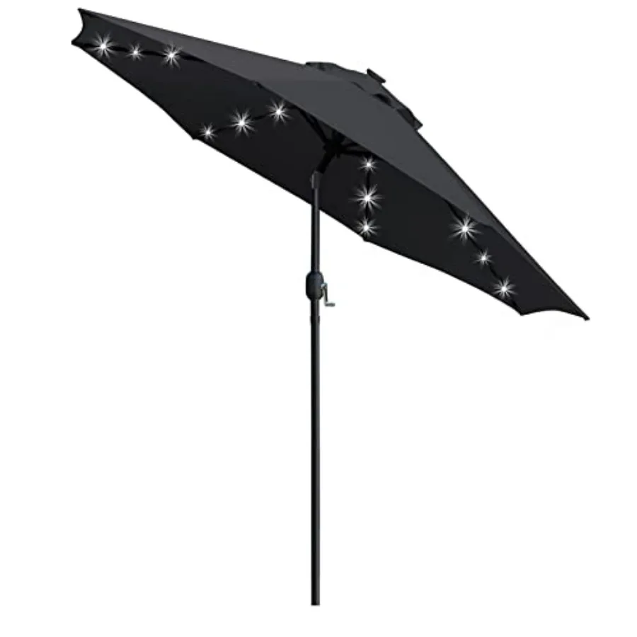 

9' Solar LED Lighted Patio Umbrella with 8 Ribs/Tilt Adjustment and Crank Lift System Black