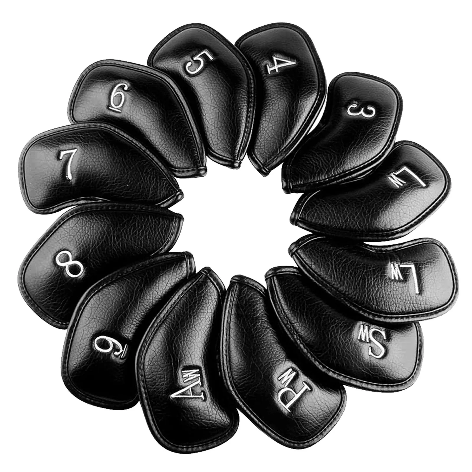 Premium Synthetic Leather Stylish Iron & Wedge Golf Head Covers Value 12 Piece Set, Embroidered Labels & Fits Most Clubs