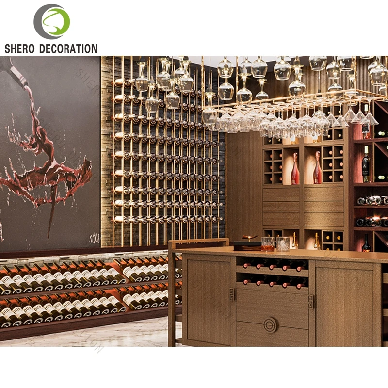 custom.Retail Wine Shop Interior Design Decoration Wine Store Custom Shop Wooden Metal Shelf Rack Wine Display Cabinet