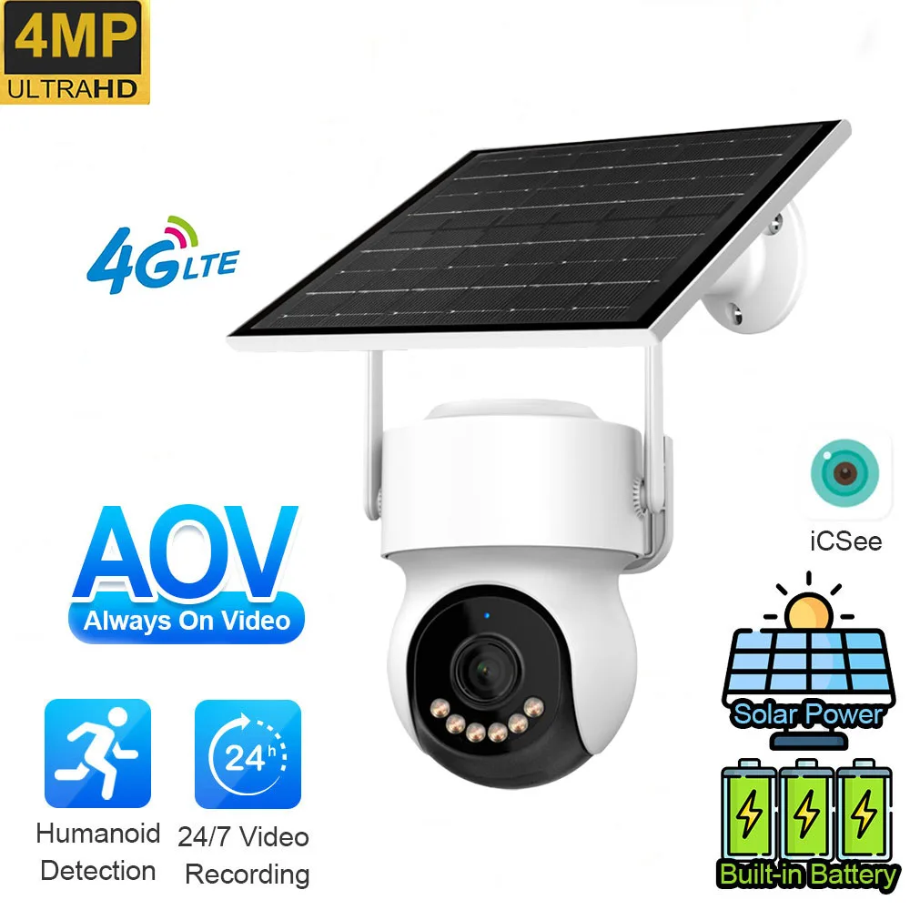 4G LTE AOV كاميرا تعمل بالطاقة الشمسية 8MP شاشة مزدوجة في الهواء الطلق 10X التكبير كاميرا الأمن عدسة مزدوجة 24/7 تسجيل الفيديو تتبع السيارات ICsee #2