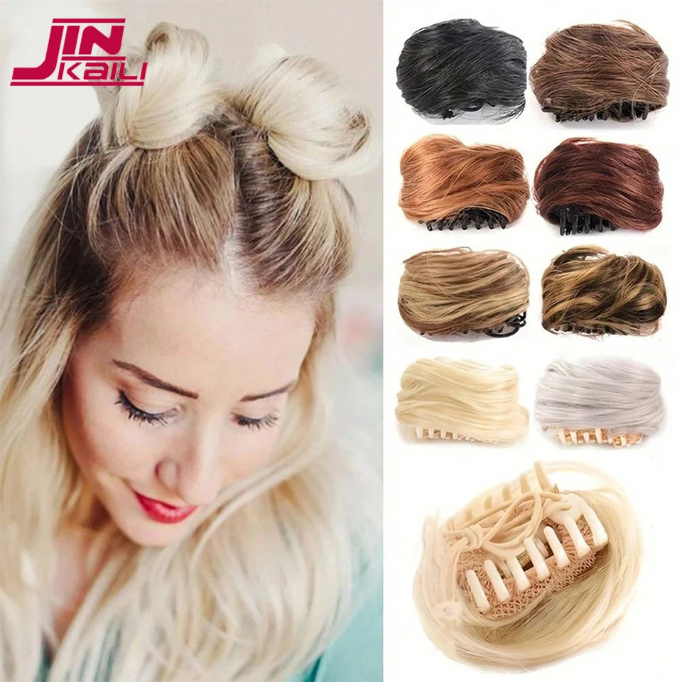 JINKAILI Synthetic Clip-on Hair Bun Elastic Band Hair Messy Chignon Extension Scrunchie Hairpiece For Women and Kids