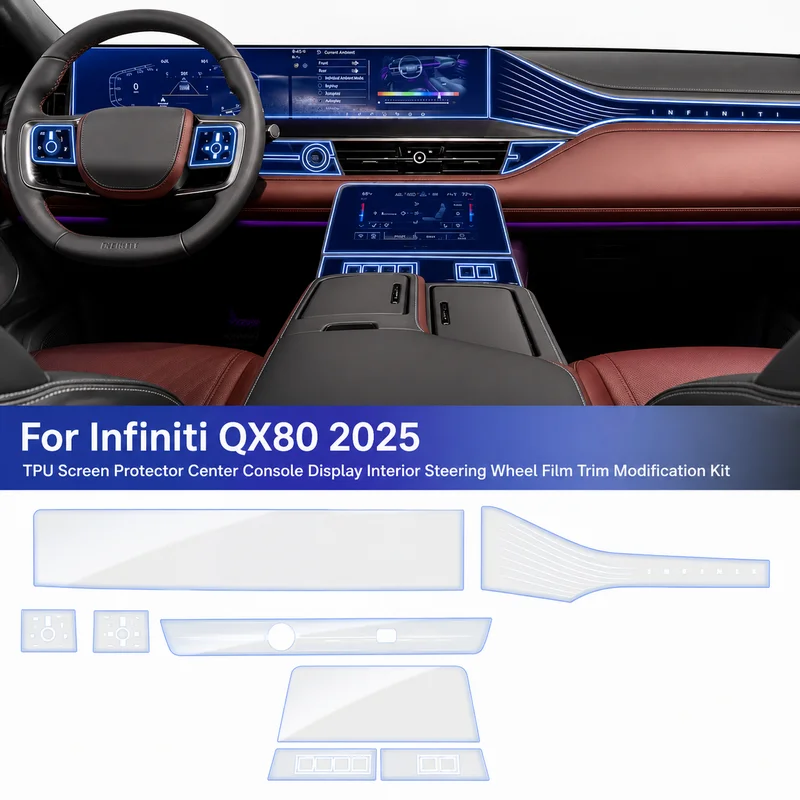 For Infiniti QX80 2025 TPU Screen Protector Center Console Display Interior Steering Wheel Film Trim Modification Kit