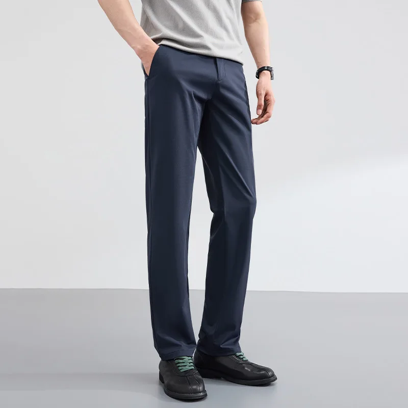 Men Black Navy Grey Solid Color Simple Basic Casual Trendy Daily Straight Super Stretchy Suit Trousers Male New Fashion Pants
