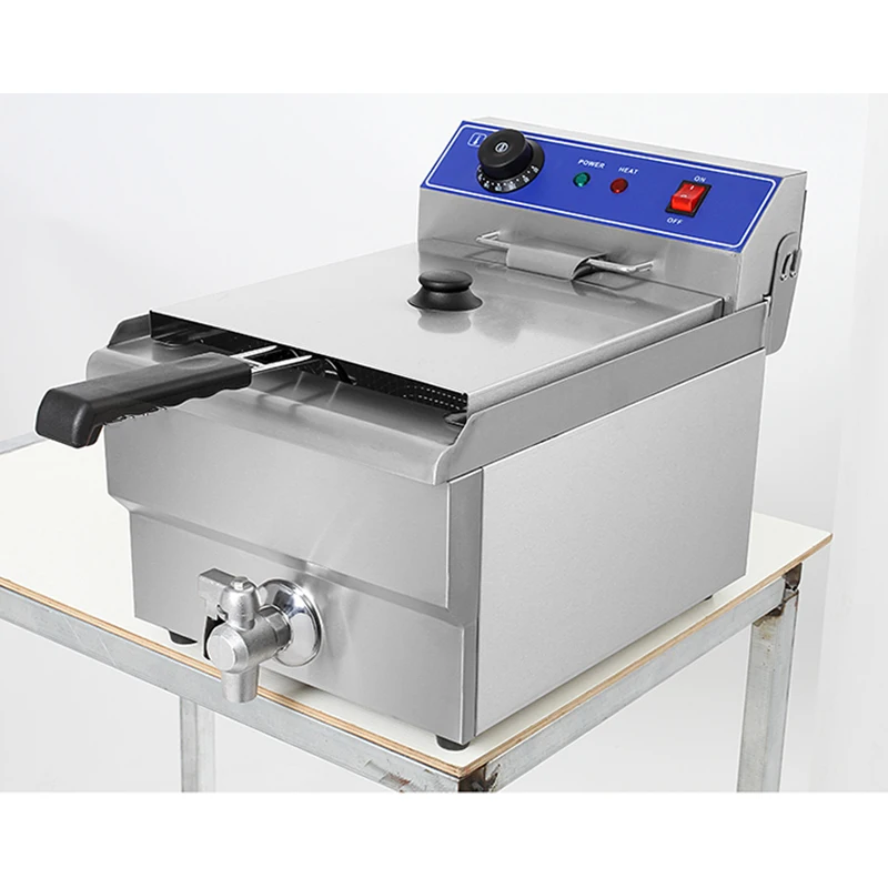 Freidora eléctrica comercial de acero inoxidable de 13L, máquina para patatas fritas, freidora eléctrica de escritorio, patas de pollo frito