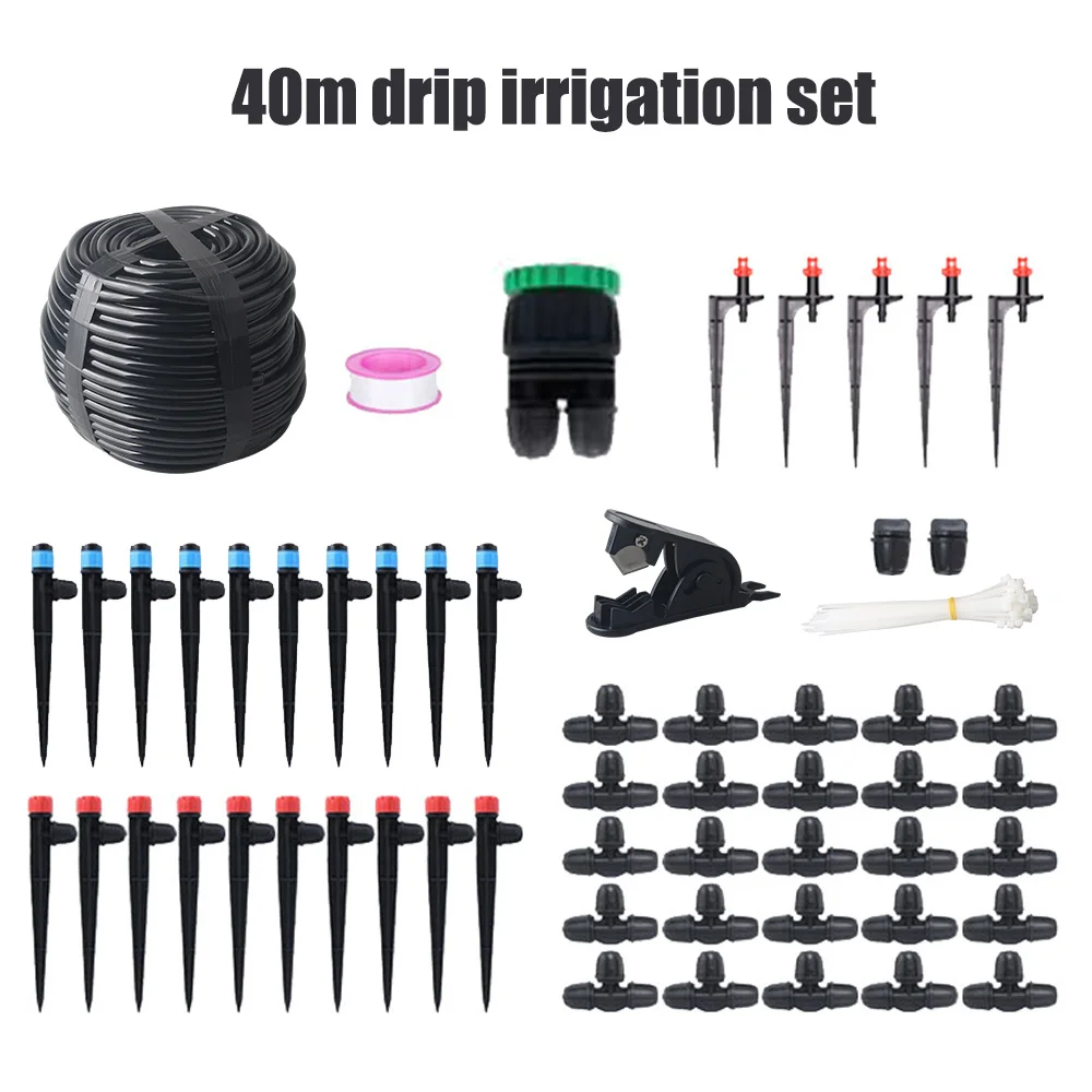 Irrigation hose 40 meters drip irrigation set springs ground plug sprinkler 360 degrees full circle scattering sprinkler waterin