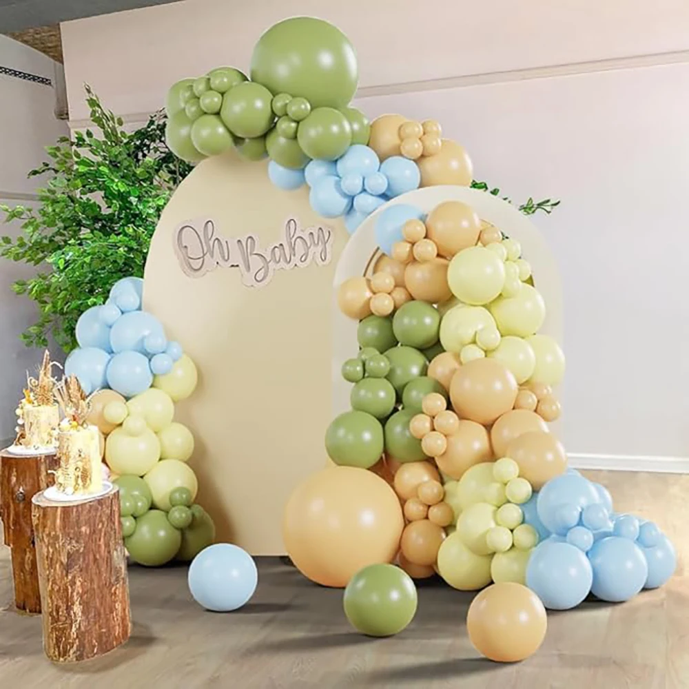 Pastel Blue Yellow Balloons Garland Sage Green Skin Ballon Arch Kit Baby Shower Kid Birthday Party Wedding Graduation Decoration