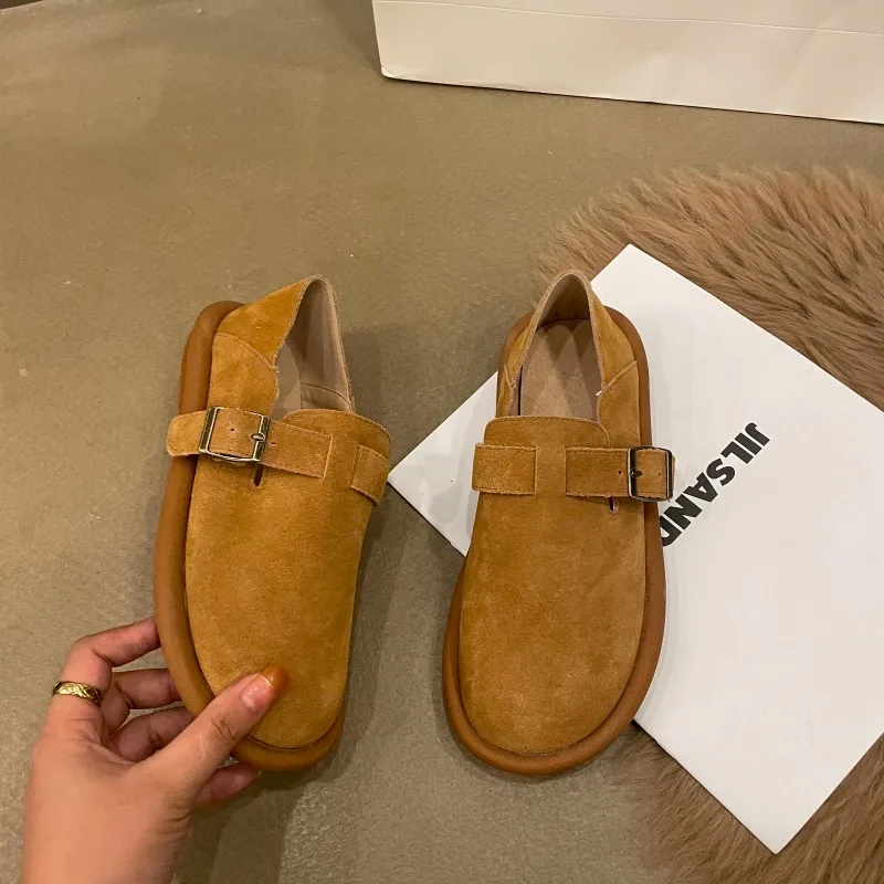 Shoes Woman Flats Round Toe Casual Female Sneakers Slip-on Loafers Fur Dress Winter Retro Slip On New Lace-Up Rubber Flock Leisu