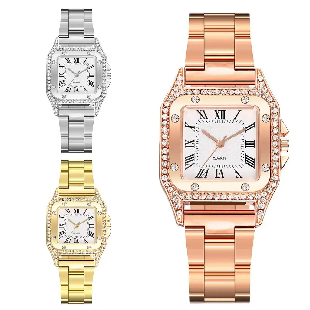 

New style women's square steel band Roman scale dial quartz watches girls fashion watches