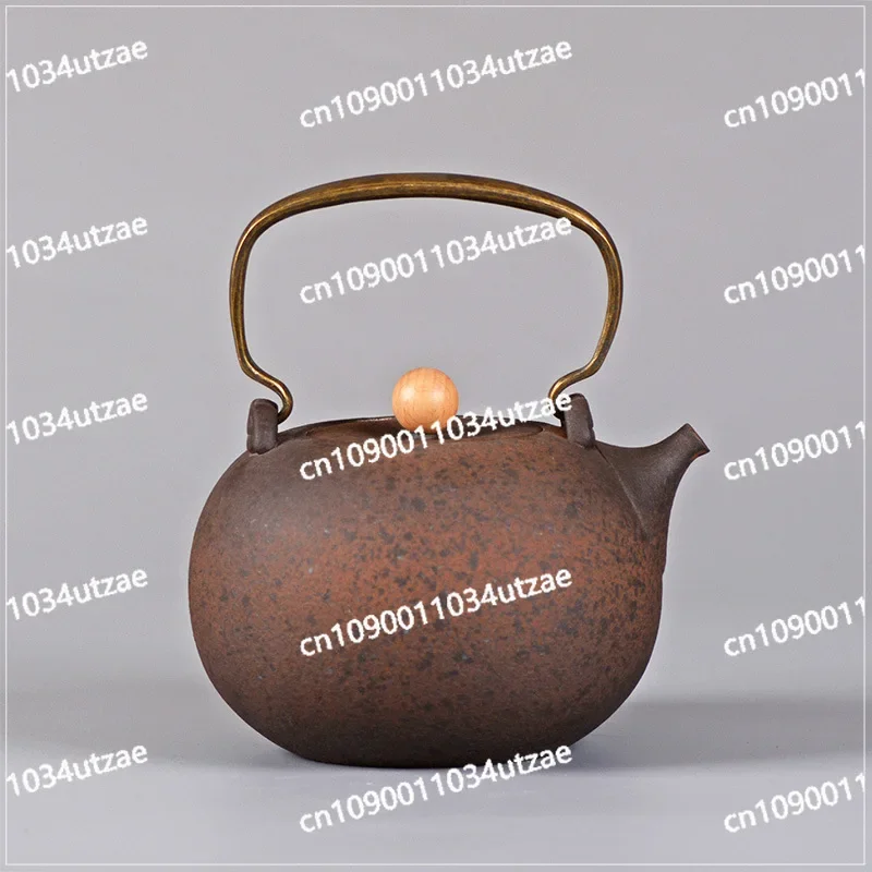 Pottery Pot Handmade Large Boiling Water Boiling Tea Pottery Pot High Temperature Resistant Copper Handle Beam Boiling Teapot