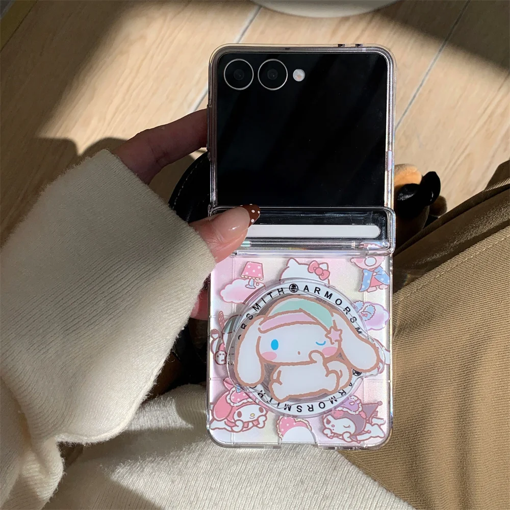 Urocze, kreskówkowe etui magnetyczne na telefon Samsung Galaxy ZFlip5 6 7 flip7 4 3 z funkcją stojaka Magsafe, z miejscem na karty i ochroną przed wstrząsami. — zdjęcie produktu 4